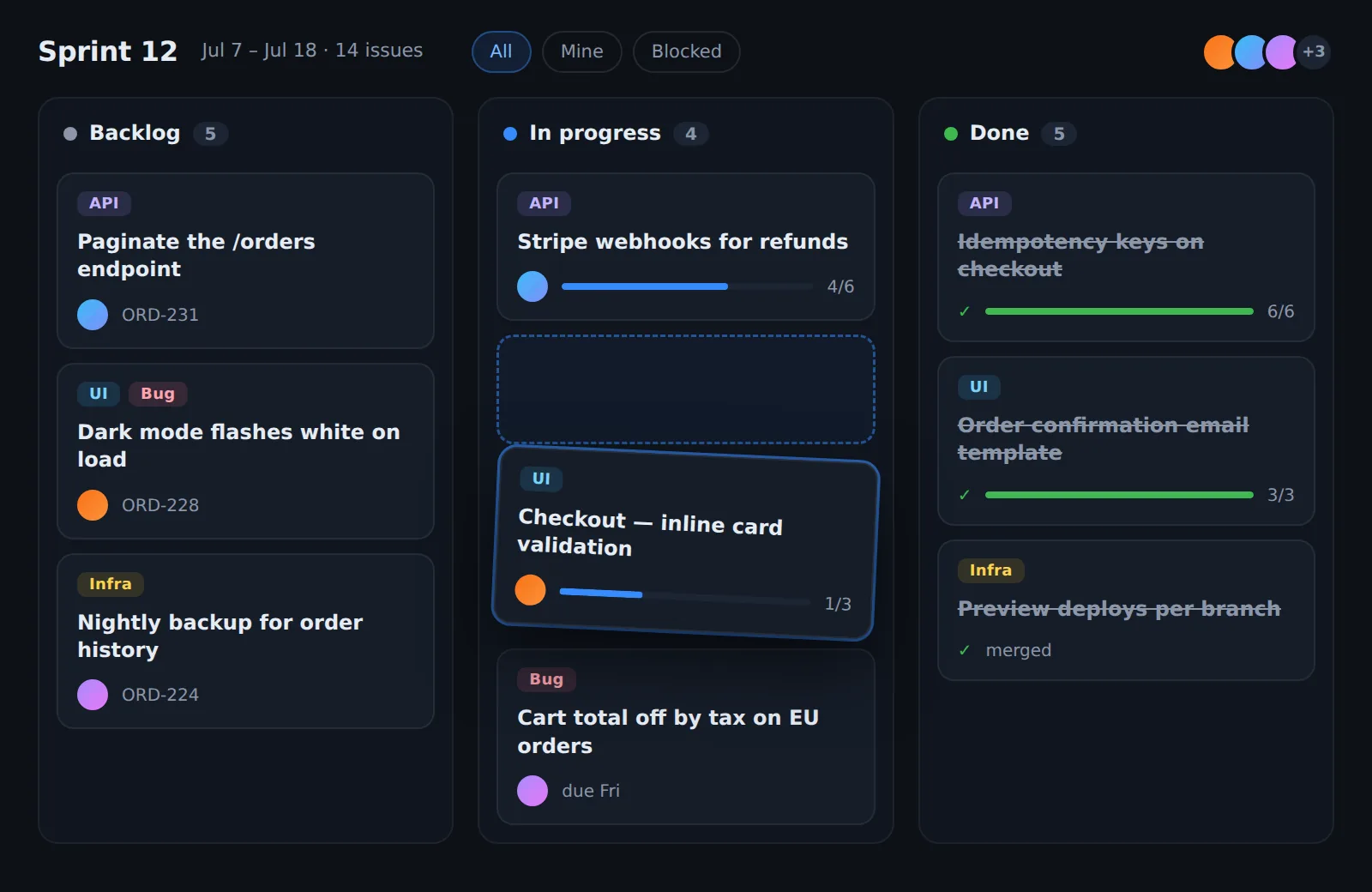 Team tools app built on Forge — "A kanban board for our sprint with drag and drop."